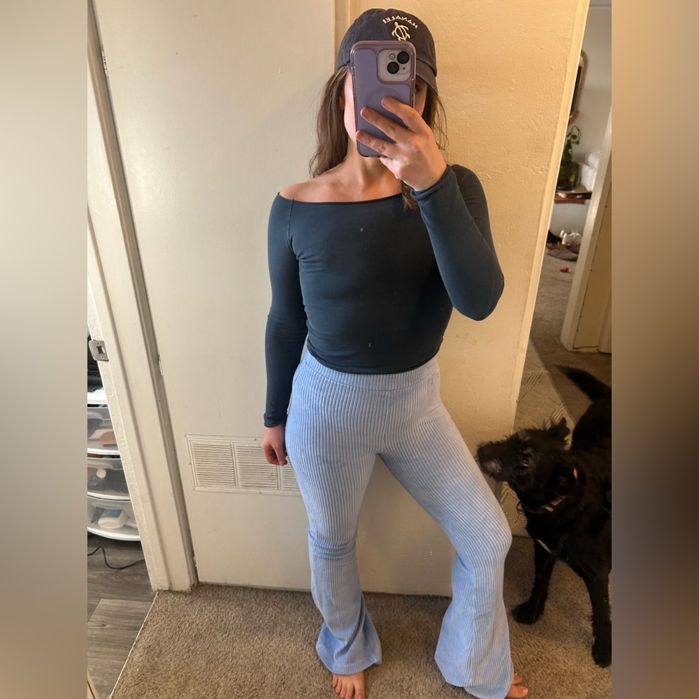 Aerie Ribbed light blue flared leggings